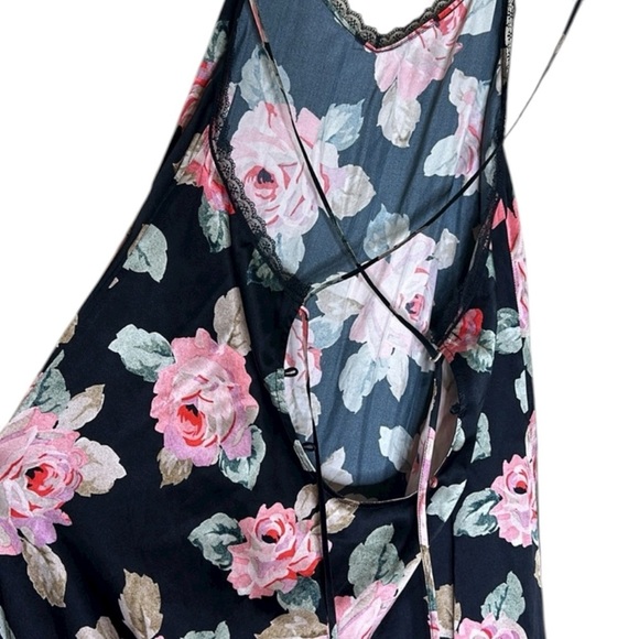 R13 Lace Slip Dress Silk Size Medium Black With Pink Floral Pattern Mid Length - Picture 11 of 11